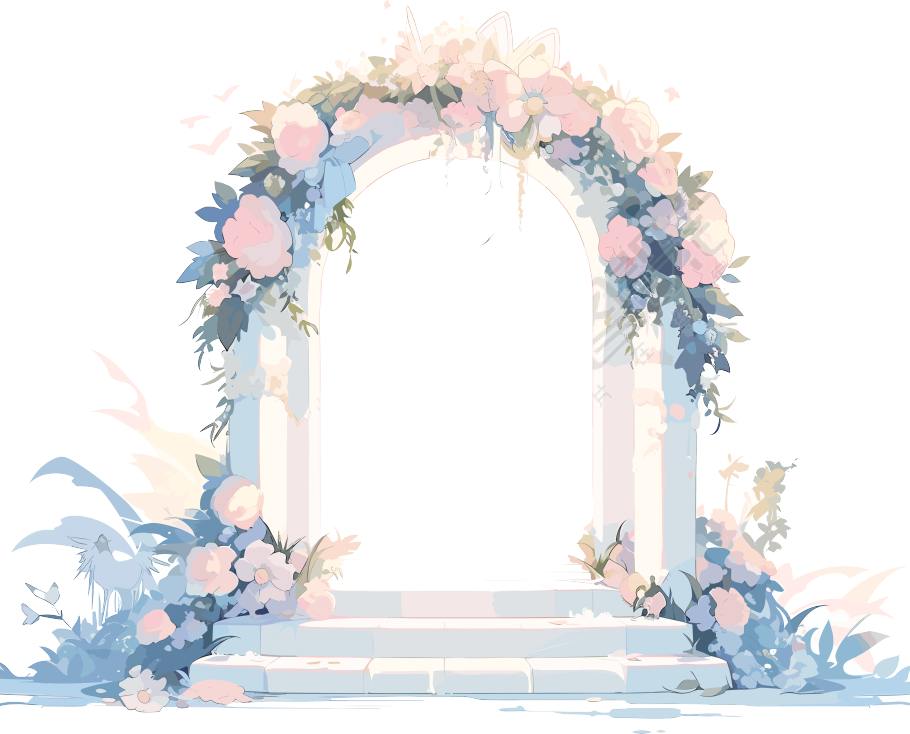 婚礼花草门柱插画