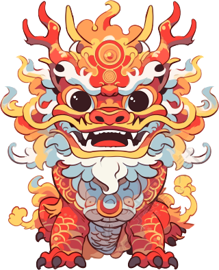 红色国风龙卡通形象图