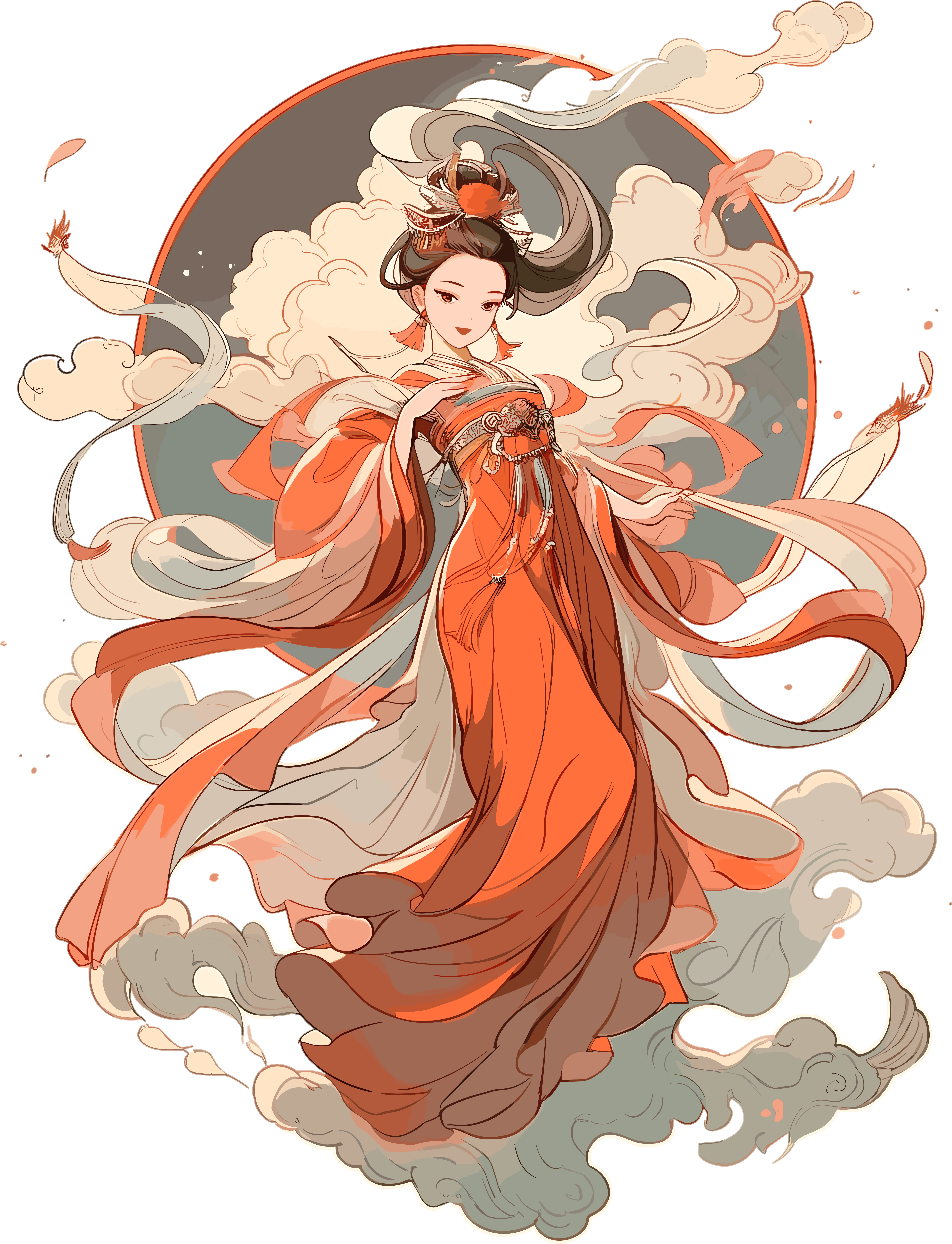 敦煌女神飞天足色插画设计素材