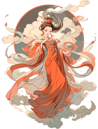 敦煌女神飞天足色插画设计素材