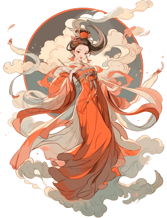 敦煌女神飞天足色插画设计素材