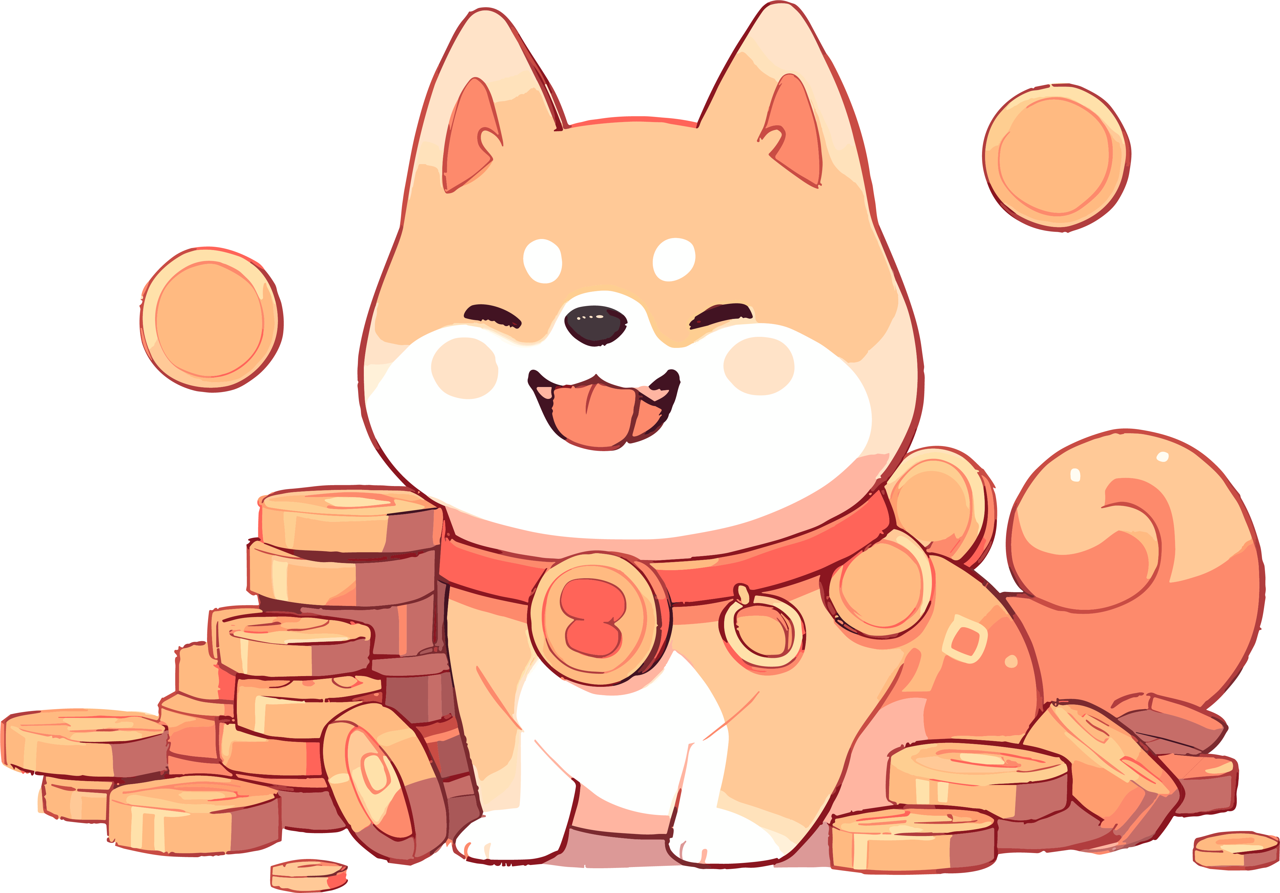 火柴犬金币图案插画素材
