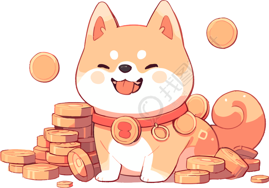火柴犬金币图案插画素材