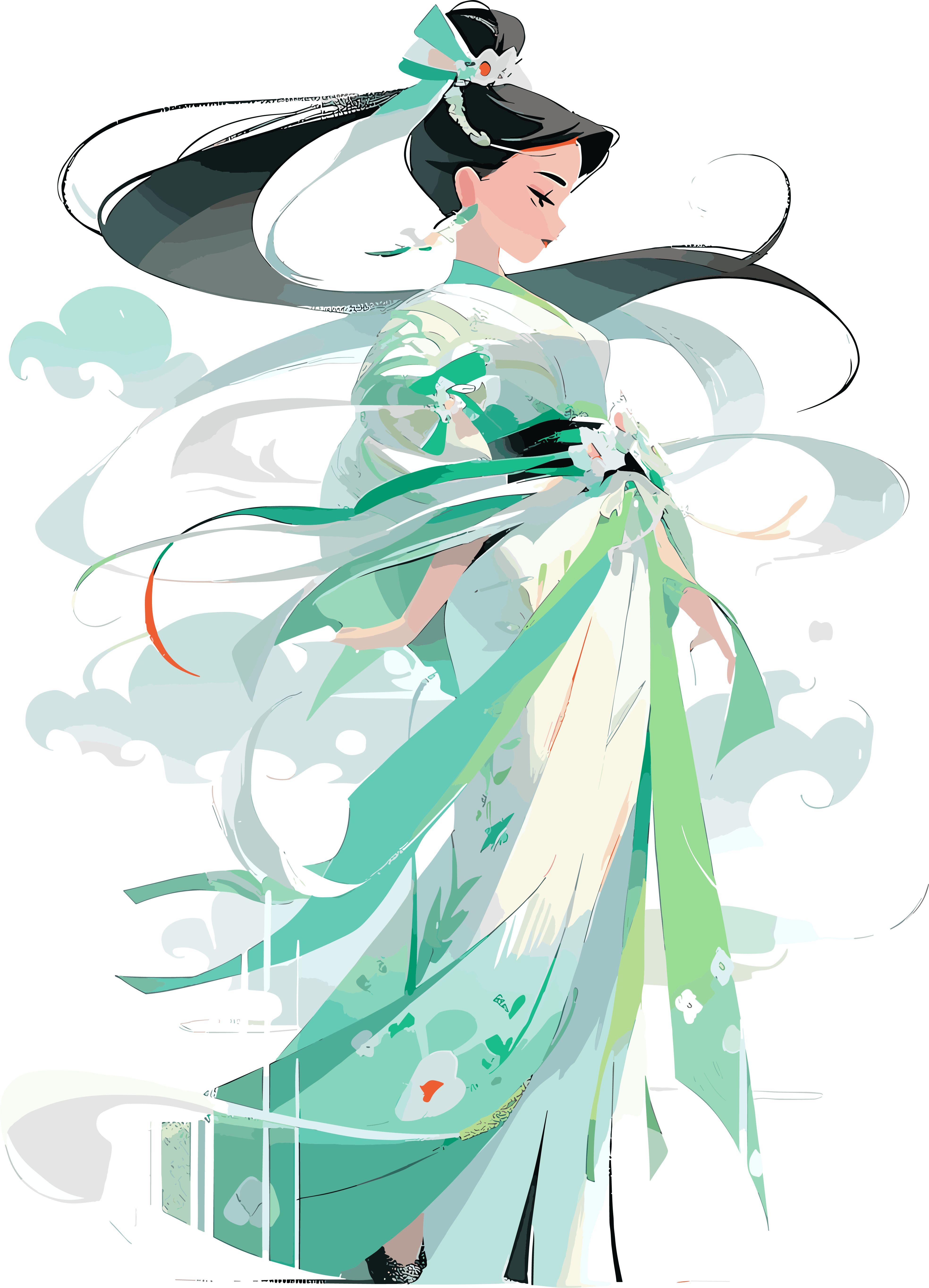 古风少女风情插画素材