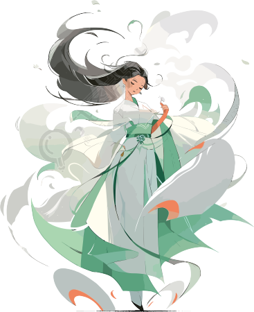 古韵少女风格长裙插画