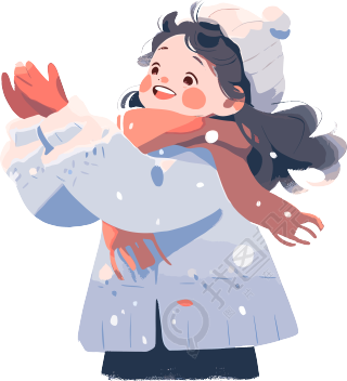 雪景小女孩缤纷雪花2D插画素材