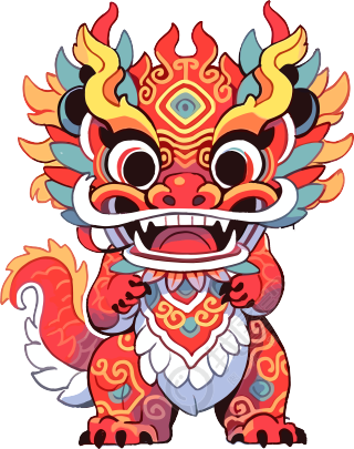 红色中国龙-全框架可爱涂鸦艺术