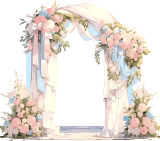婚礼拱门鲜花设计插画