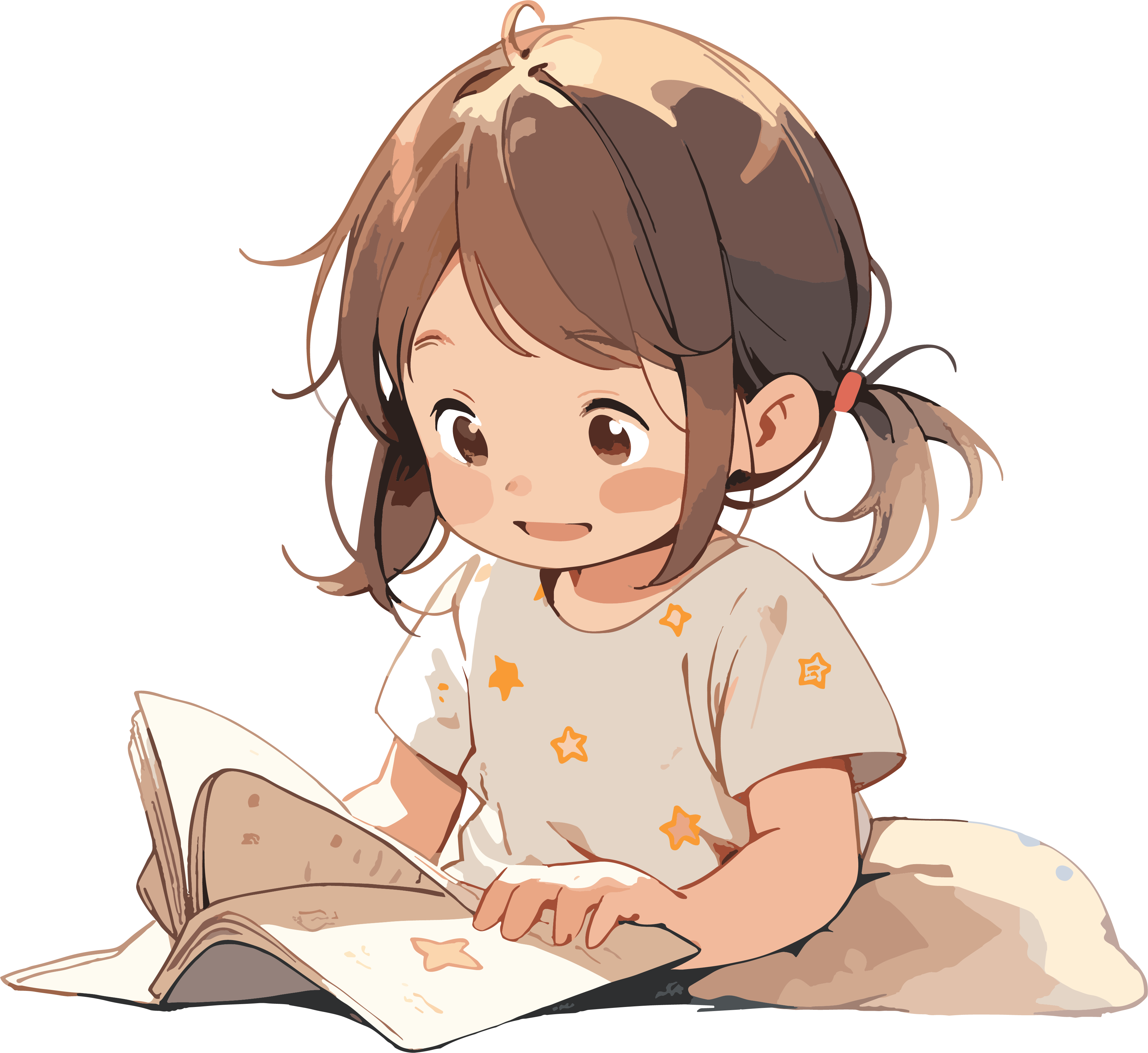 读书小女孩可爱卡通插画