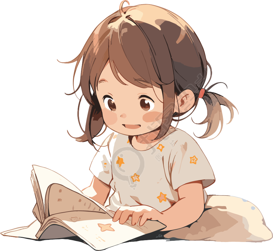 读书小女孩可爱卡通插画