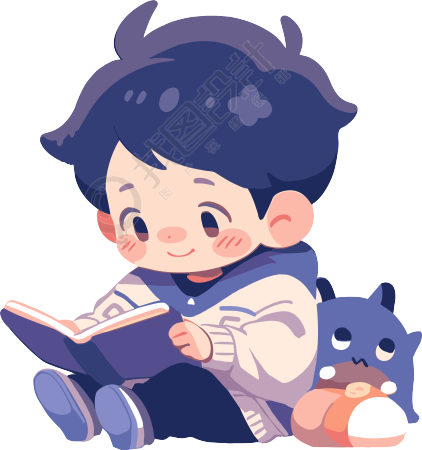 小男孩读书商业插画
