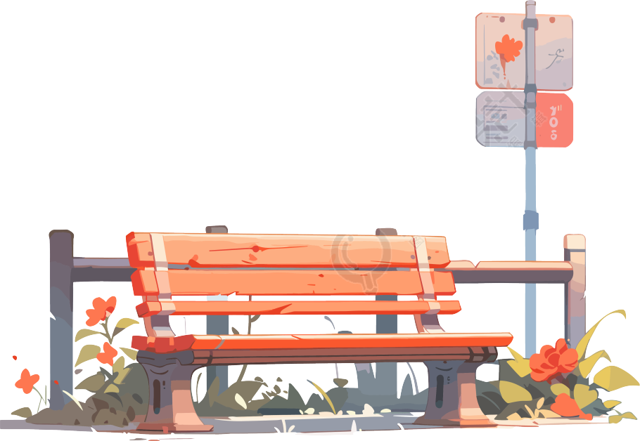 小清新长椅透明背景商业插画