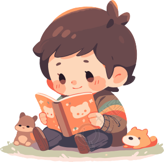 小男孩读书2D图形插画元素
