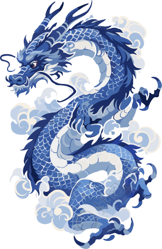 中国龙蓝白瓷器简约创意设计元素