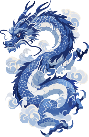中国龙蓝白瓷器简约创意设计元素