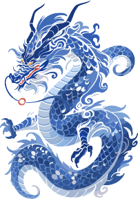 中国龙蓝白瓷画风扁平插画