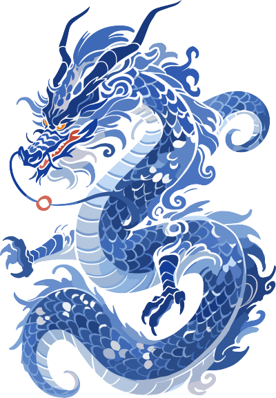 中国龙蓝白瓷画风扁平插画