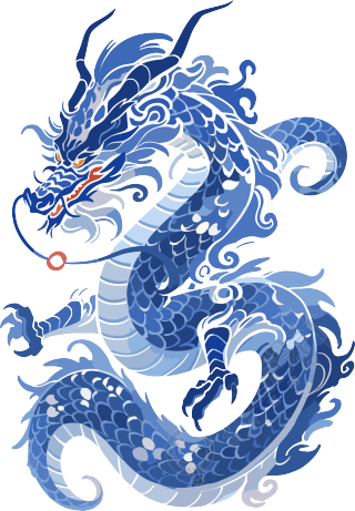 中国龙蓝白瓷画风扁平插画