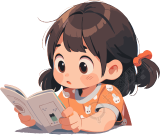 读书小女孩2D图形插画
