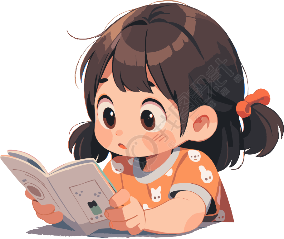 读书小女孩2D图形插画