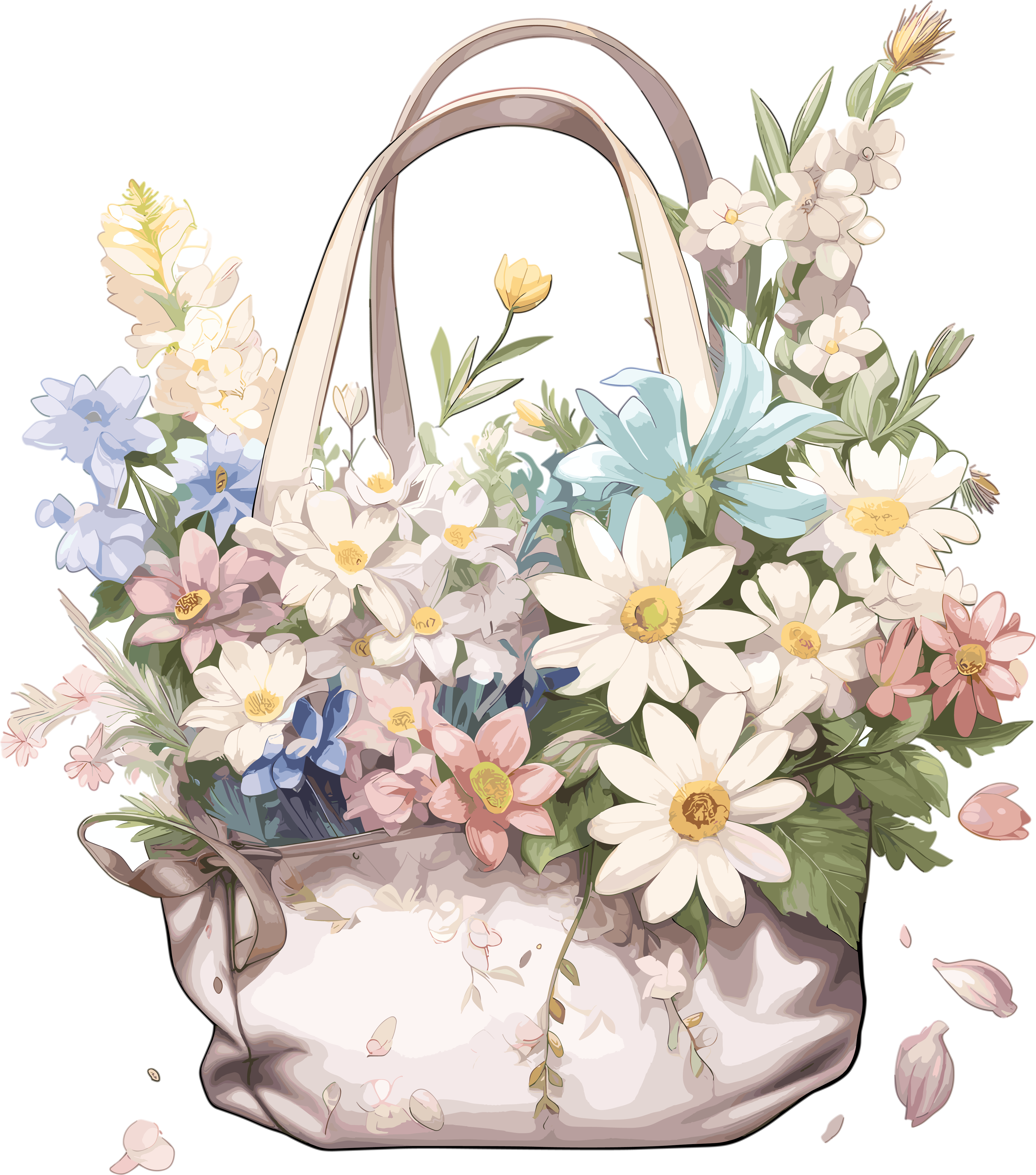 丝花袋子手绘插画元素