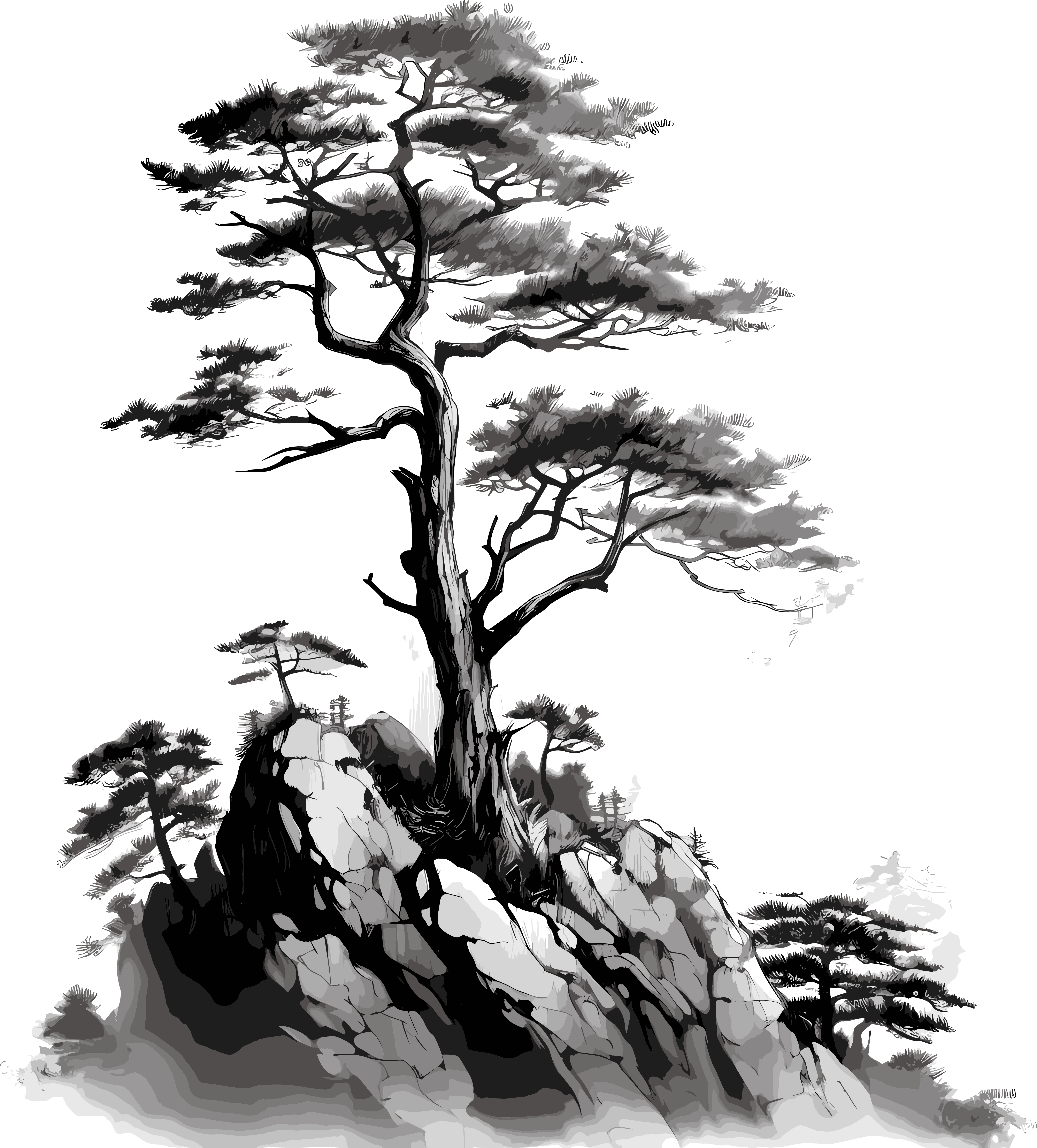 山水松苍水墨画