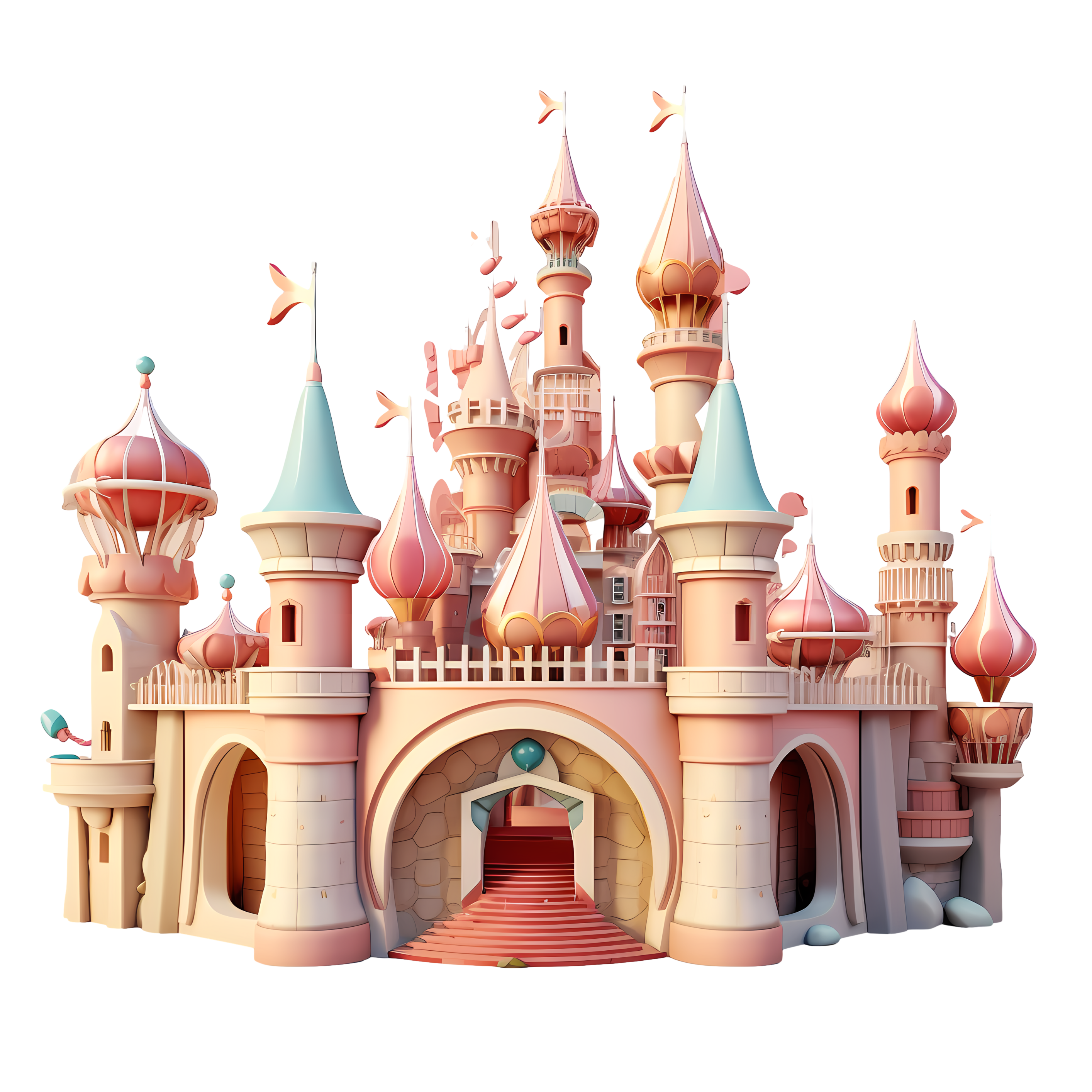 粉色清新背景的3D艺术电影式彩色游乐场景