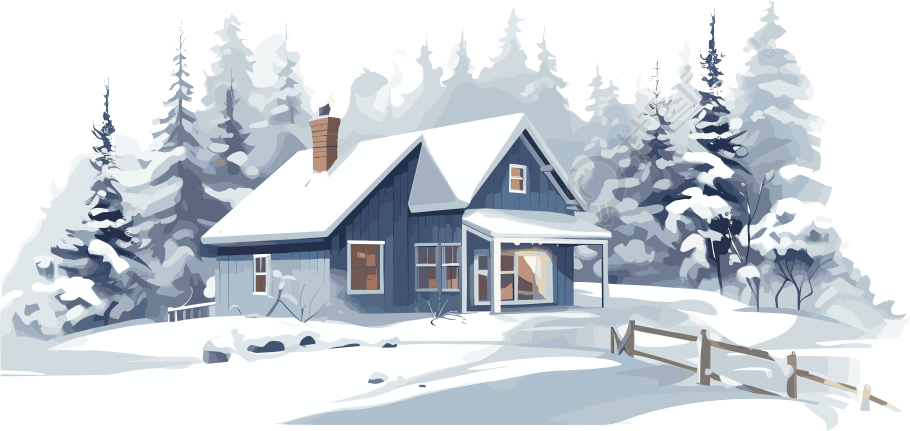 雪地上的安静小屋2D平面图插画