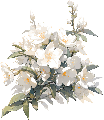 茉莉花与翡翠绿枝叶水彩画素材