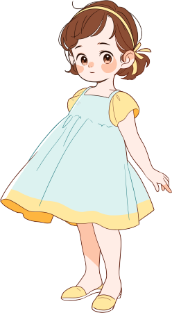 小女孩蓝裙可爱插画