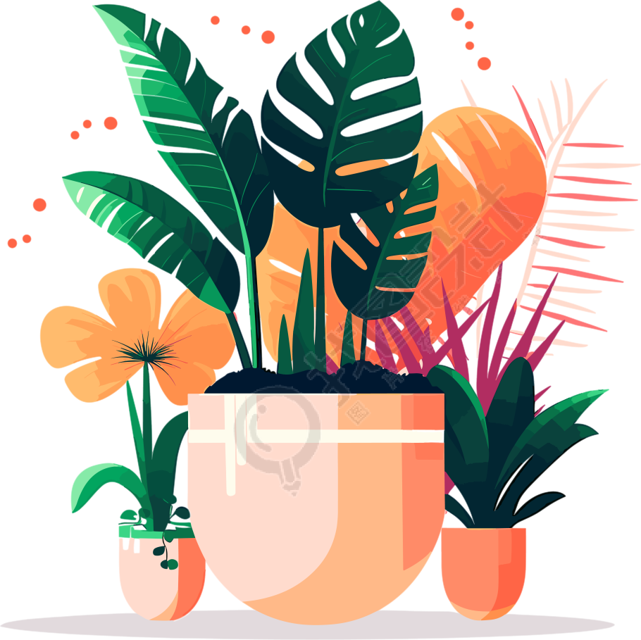植物集合风格的插画设计素材
