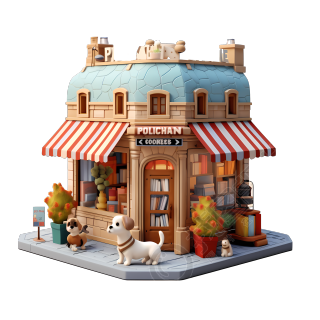 法国特色书店3D卡通模型