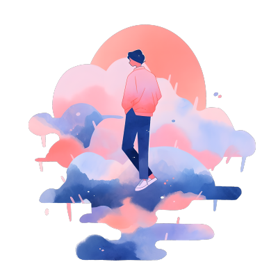 男生水彩浪漫插画元素