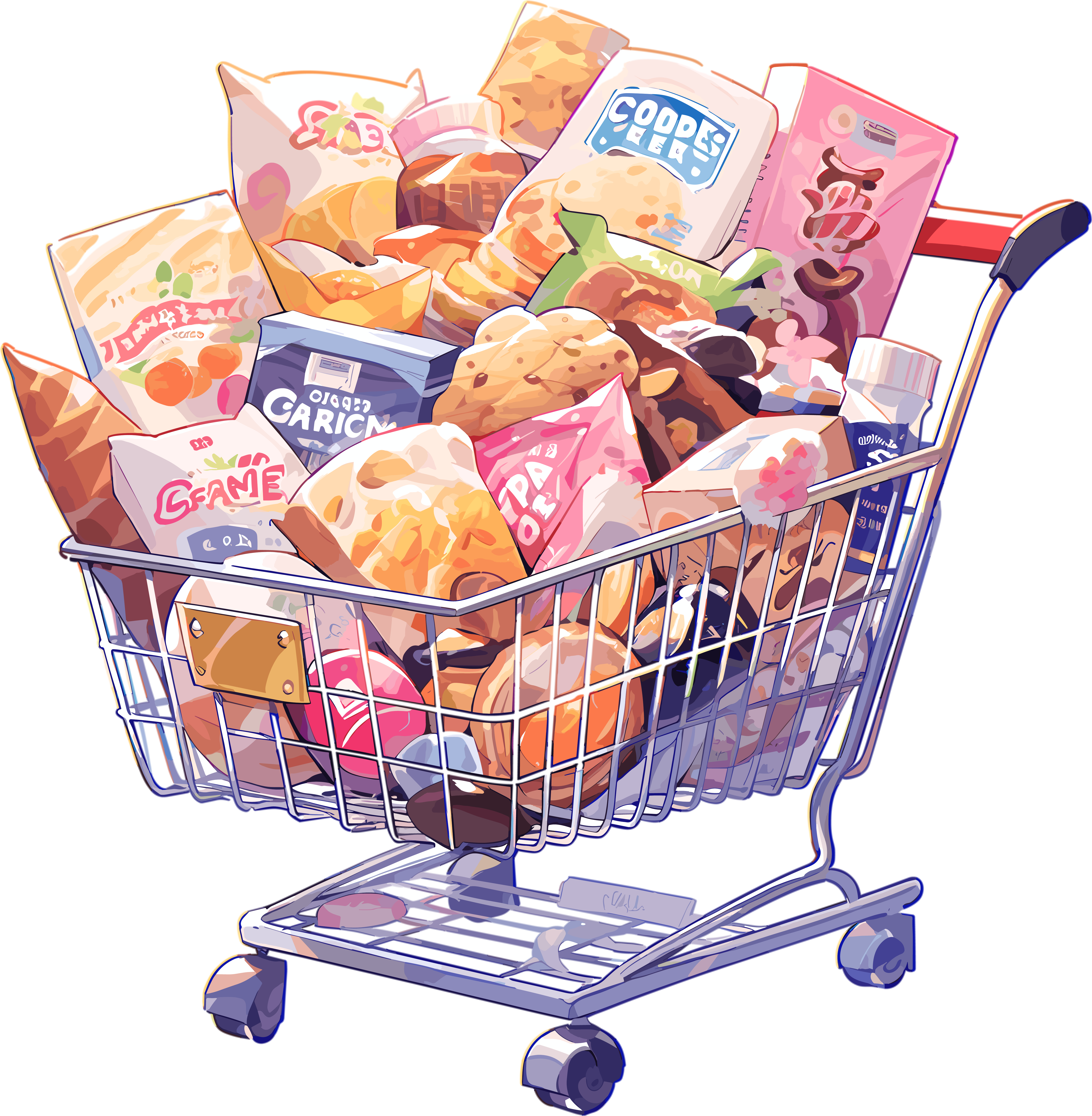 明亮白底商用允许的零食购物车图形素材