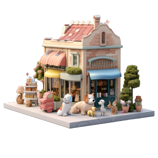 法国特色书店3D卡通模型