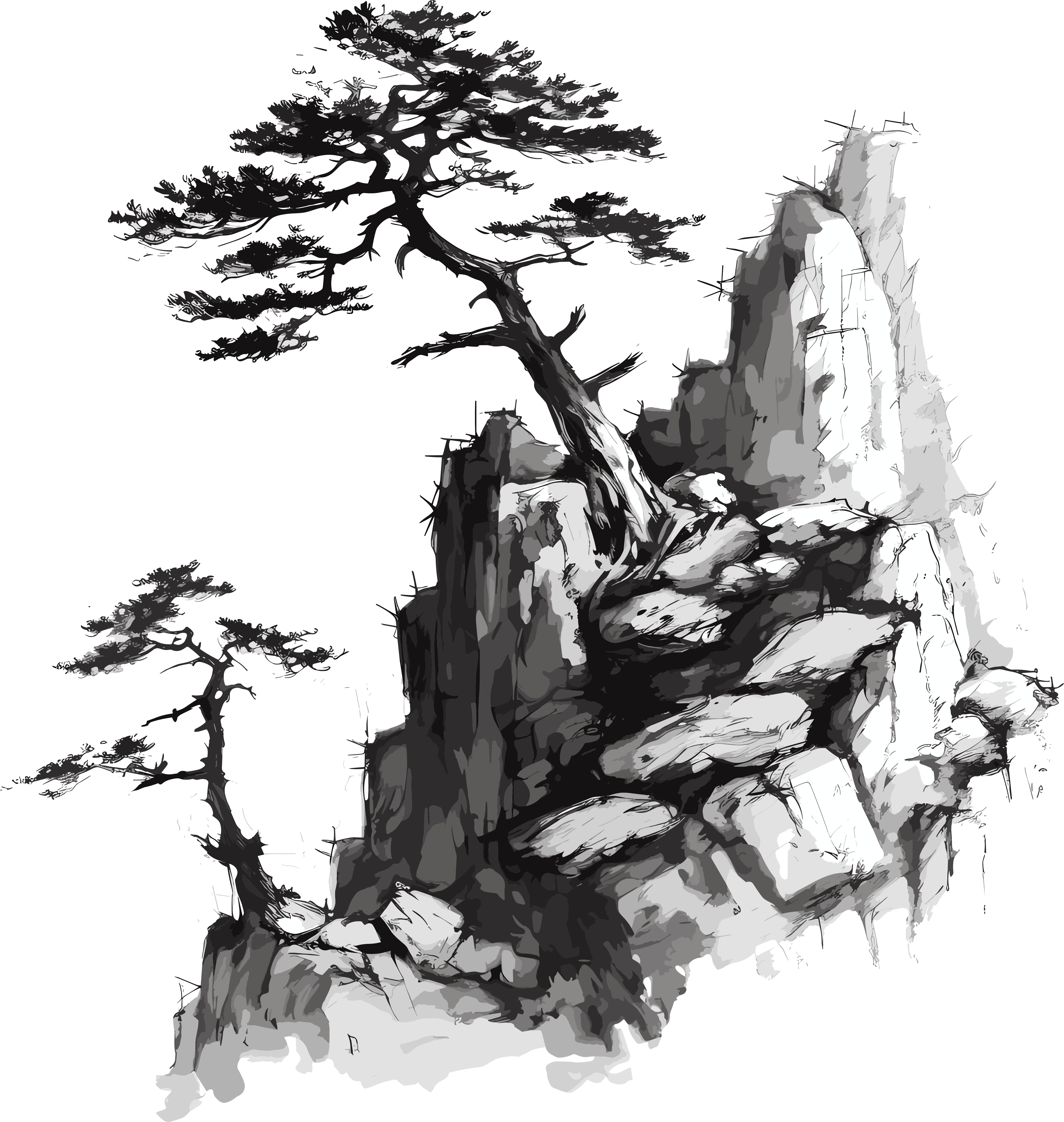 中国风松树山脉插画