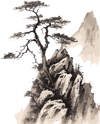 中国风高山松树插画
