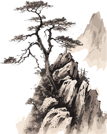中国风高山松树插画