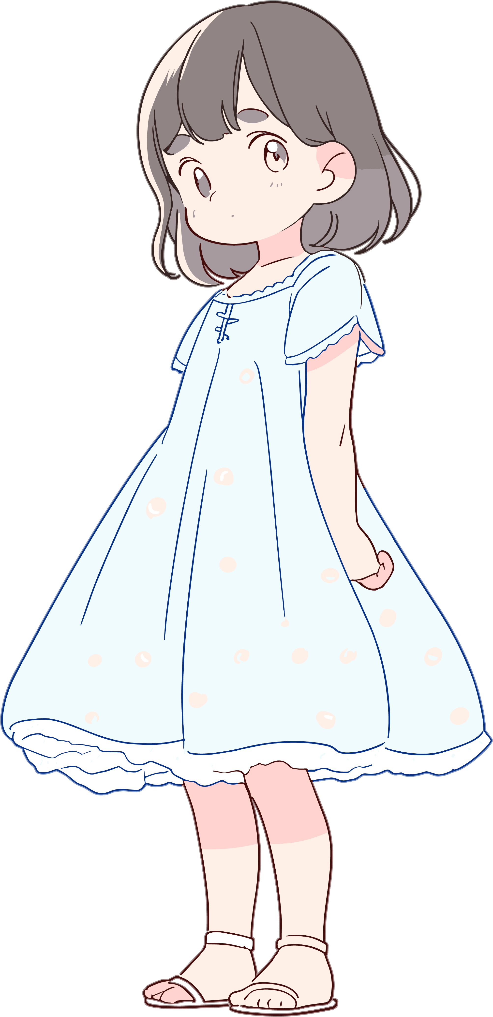 粉嫩可爱的蓝裙小女孩插画