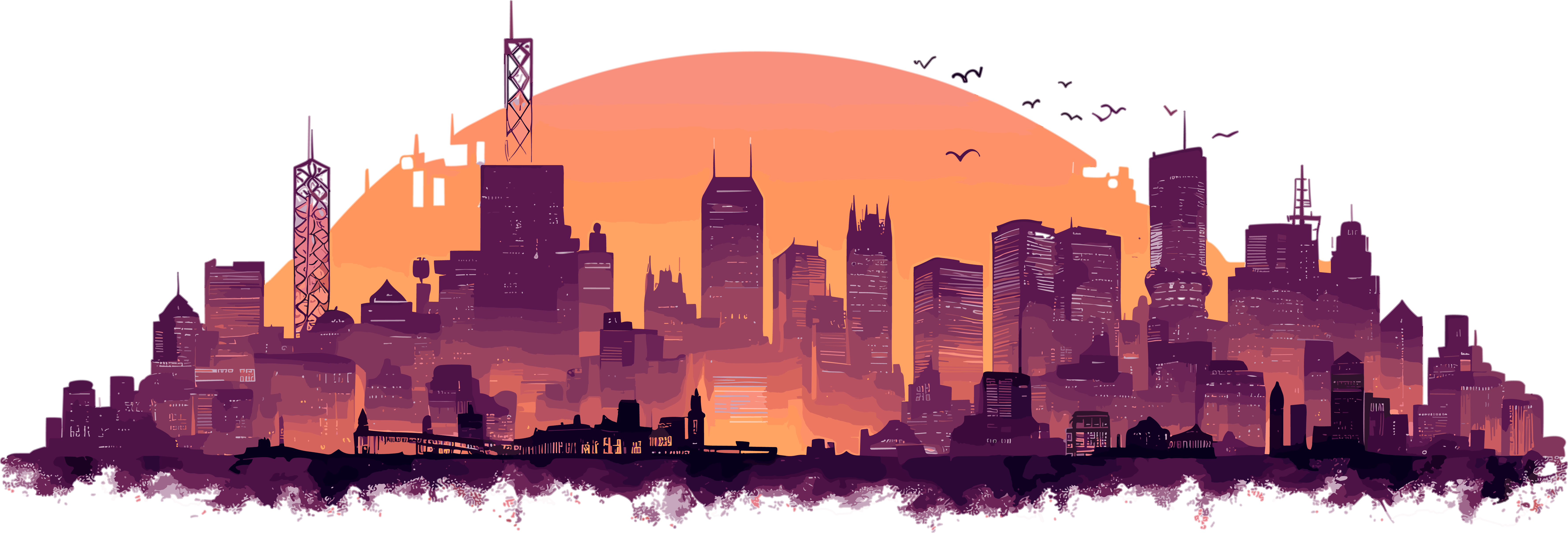 橙色城市天际线透明图