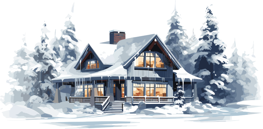 雪地上的宁静小屋2D平面图插画