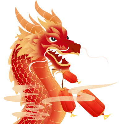 元旦中国龙和红灯笼插画