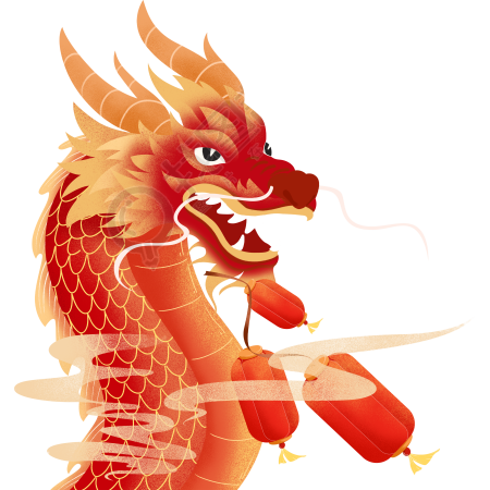 元旦中国龙和红灯笼插画