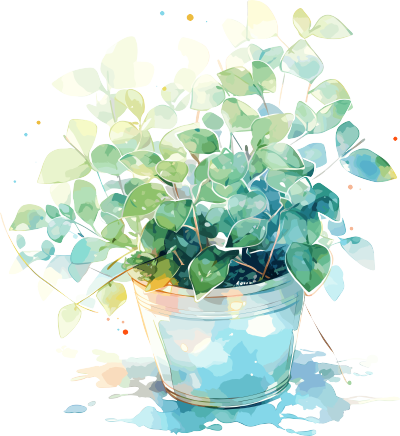 盆栽贴纸水彩插画素材