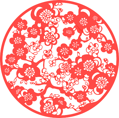 剪纸窗花梅花可商用素材
