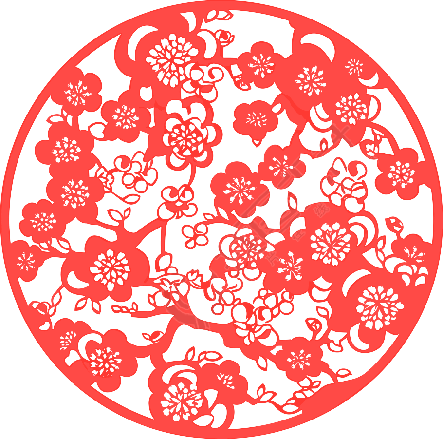剪纸窗花梅花可商用素材