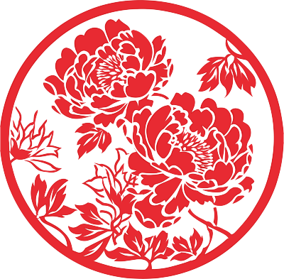 剪纸窗花唯美牡丹插画