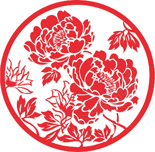 剪纸窗花唯美牡丹插画