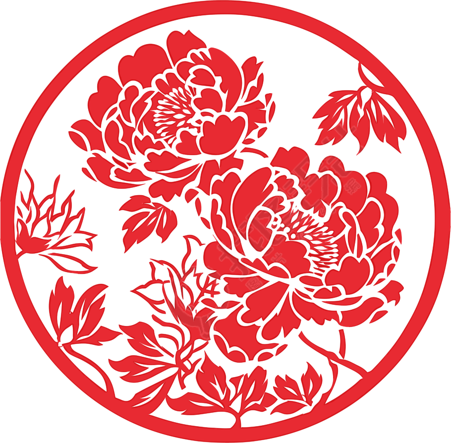 剪纸窗花唯美牡丹插画