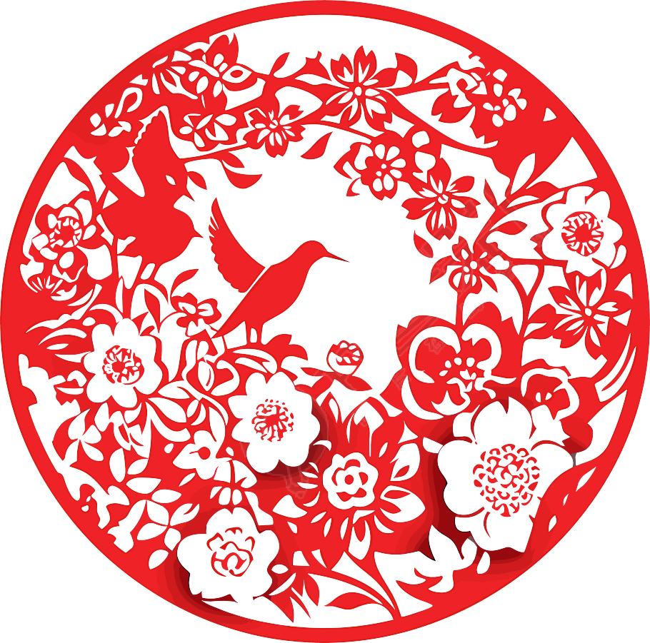 剪纸窗花可爱小鸟素材